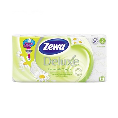 Туалетная бумага 3-х слойная 8 рулонов Zewa Deluxe Ромашка/Цветы LE5365-00